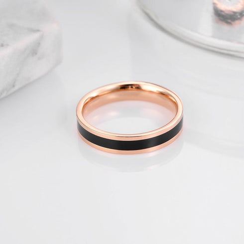 18k Rose Colored Gold Black and White Gum Drops Ring Stainless Steel Tail Ring